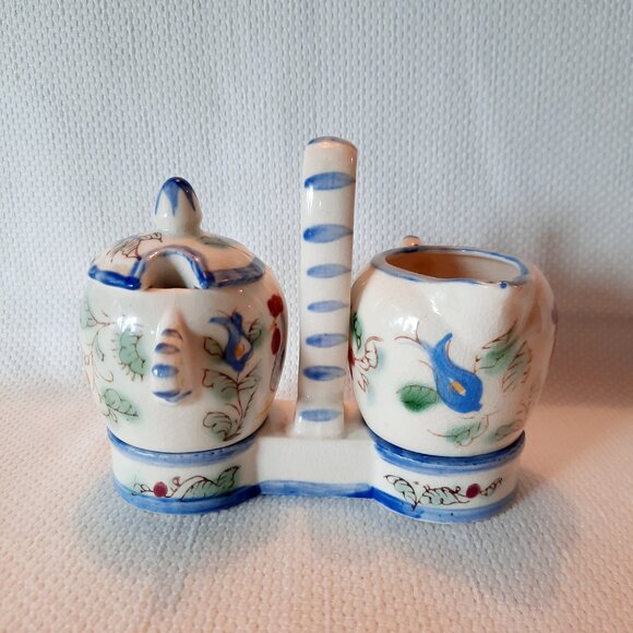Vintage Nasco Blue Rooster Creamer and Sugar Bowl Set - Picture 2 of 8